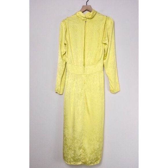 Ronny Kobo Kiara Silk Jacquard Dress M Slit Neon Asymmetric Long Sleeve - Picture 7 of 10